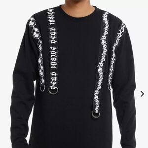 Hot Topic Dead Inside Black Graphic Long Sleeve Sweater Top Straps Men's Small